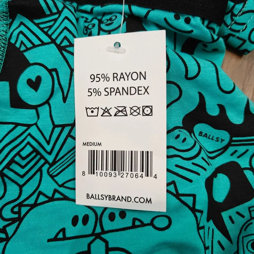 Ballsy Cartoon Love Teal Black Allover Print Mens Boxer Brief Medium